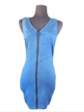 Iris Blue Zip-Front Bodycon Denim Dress Chambray
